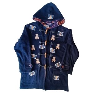 CUSE BERRY Vintage Japanese Retro Patch Embroidery Teddy Bear Fleece Hoodie M/L